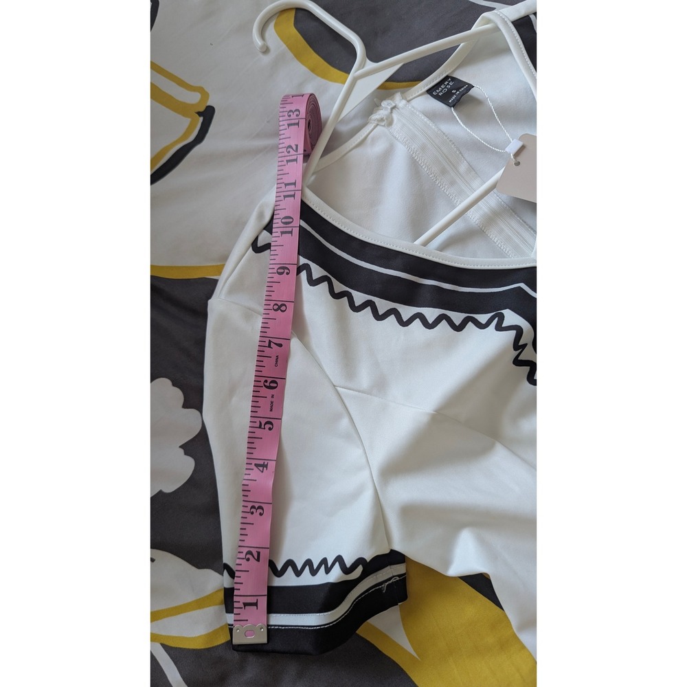 Emery Rose Womens White Black Graphic Print V-Neck Midi A-Line Dress Small NWT - Picture 2 of 6